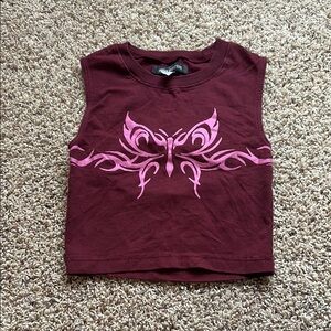Urban Outfitters Burgundy Sleeveless Top with Pink Design